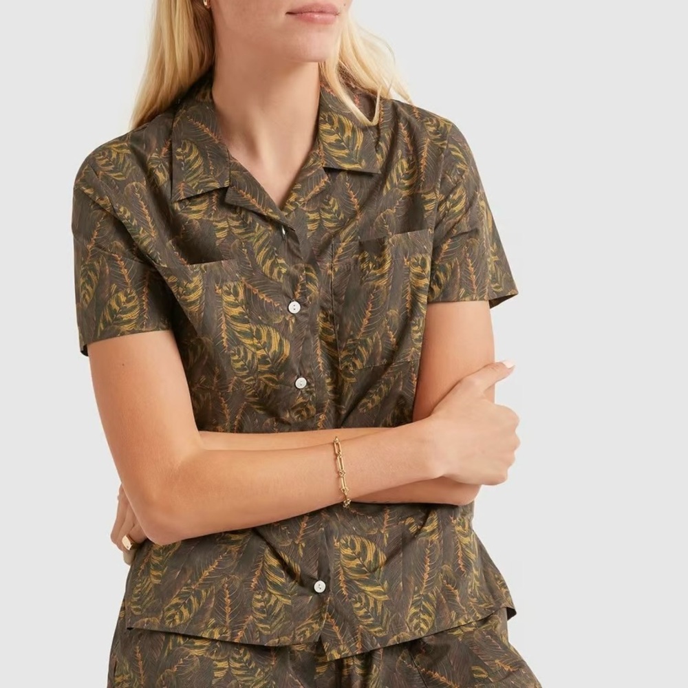 Matin leaf print short sleeve button down shirt